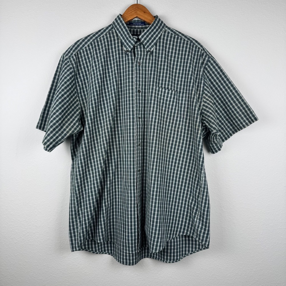 Alexander Julian Shirt Mens XL Green Plaid Excellent Short Sleeve Casual Office